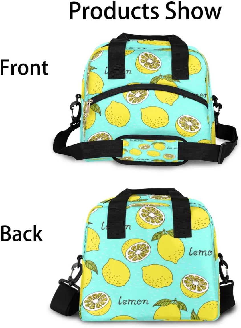 Imaginative Lemon Insulated Lunch Bag for Women Men, Reusable Lunch Box Container with Adjustable Shoulder Strap Large Leakproof Thermal Lunch Cooler Bag for Adult Work Picnic Office
