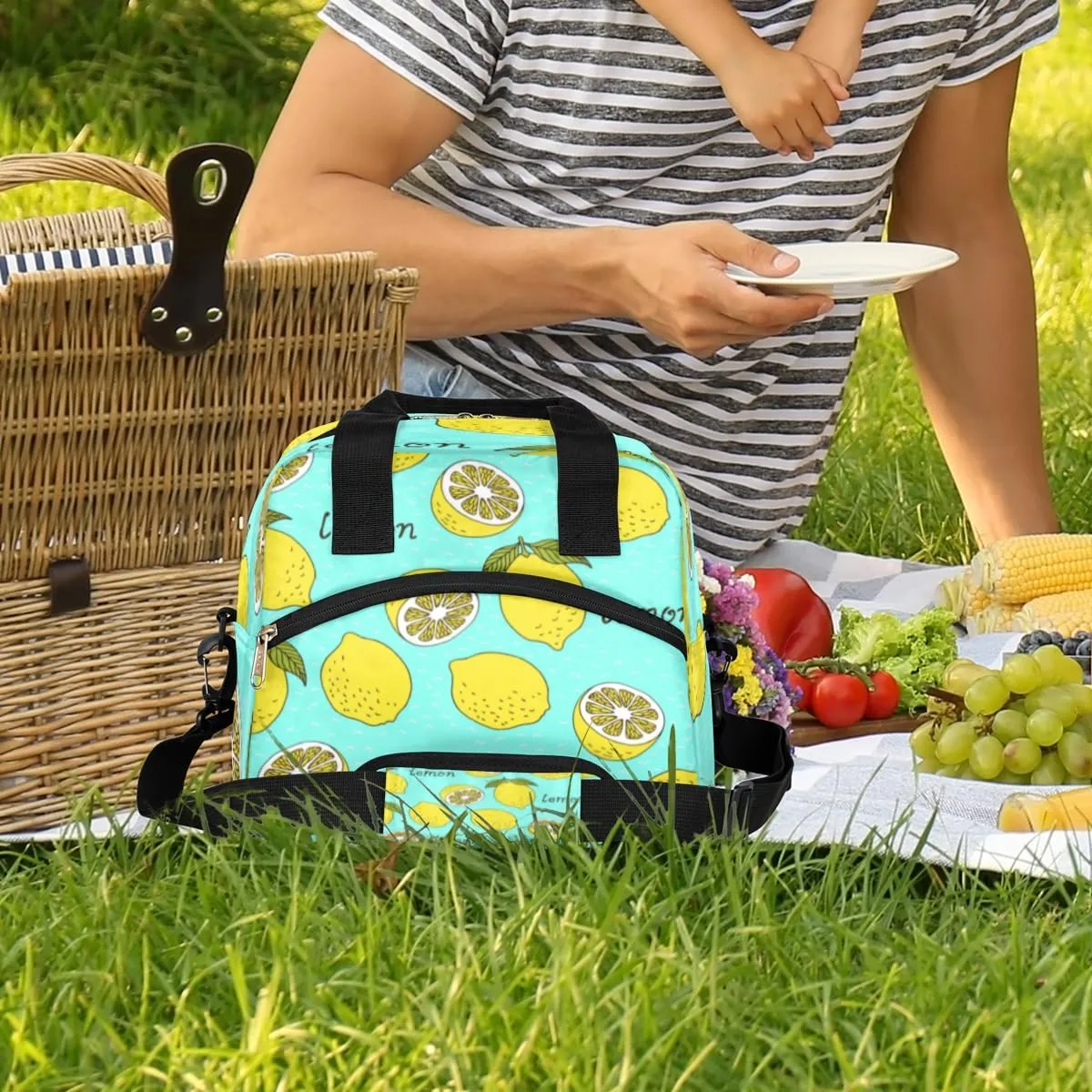 Imaginative Lemon Insulated Lunch Bag for Women Men, Reusable Lunch Box Container with Adjustable Shoulder Strap Large Leakproof Thermal Lunch Cooler Bag for Adult Work Picnic Office