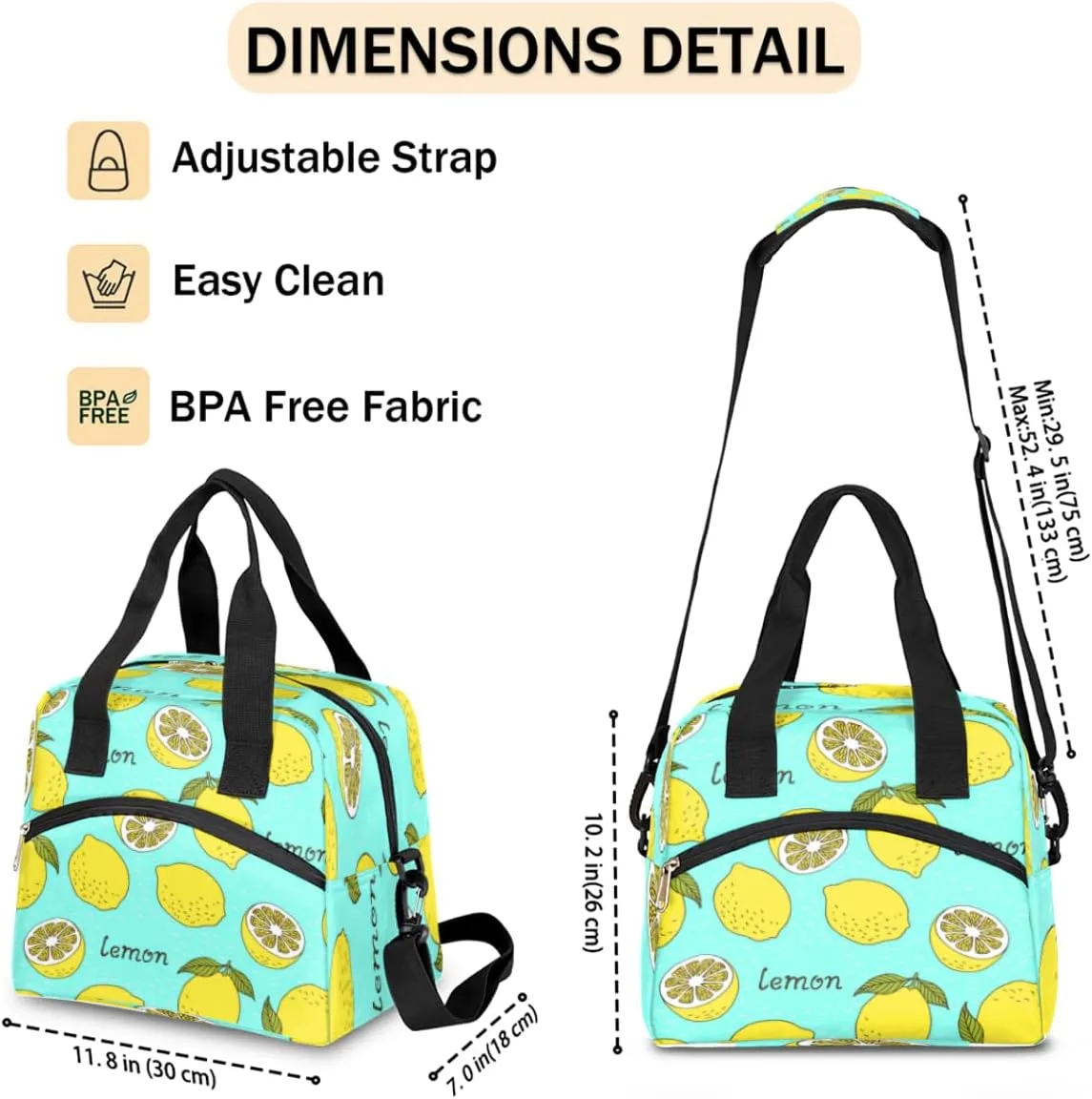 Imaginative Lemon Insulated Lunch Bag for Women Men, Reusable Lunch Box Container with Adjustable Shoulder Strap Large Leakproof Thermal Lunch Cooler Bag for Adult Work Picnic Office