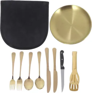 IMIKEYA Complete Outdoor Dining Set 8-piece Stainless Steel Cutlery Storage Bag for Camping Hiking and Outdoor Adventures