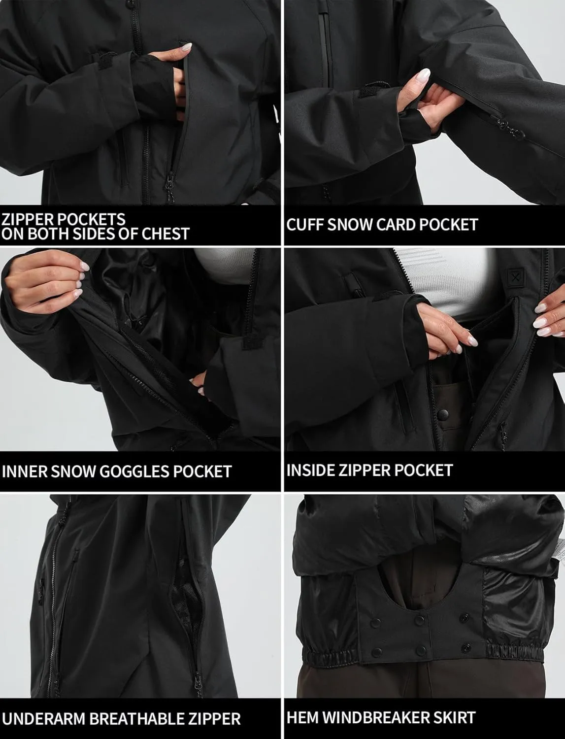 IMPHUT Mens Snowboard Jacket Baggy Womens Ski Jacket Insulated Waterproof Windproof Snow Outerwear Winter Hooded Coat