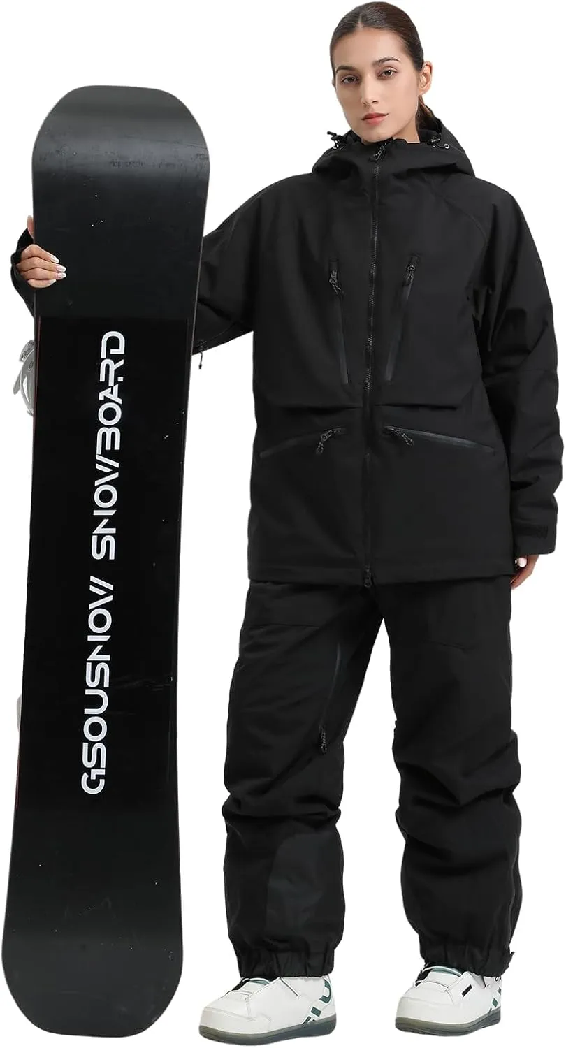 IMPHUT Mens Snowboard Jacket Baggy Womens Ski Jacket Insulated Waterproof Windproof Snow Outerwear Winter Hooded Coat