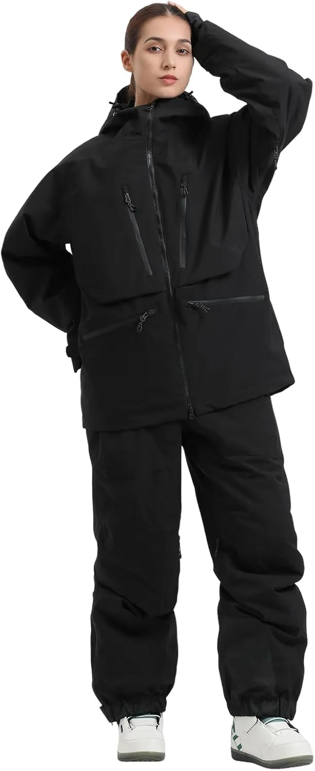 IMPHUT Mens Snowboard Jacket Baggy Womens Ski Jacket Insulated Waterproof Windproof Snow Outerwear Winter Hooded Coat