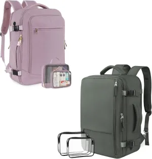 INC Carry on Travel Backpack for Women, Flight Approved 40L Personal Item Backpack with 2 Packing Cubes, Anti-theft Travel Bookbag for Weekender, College, Purple