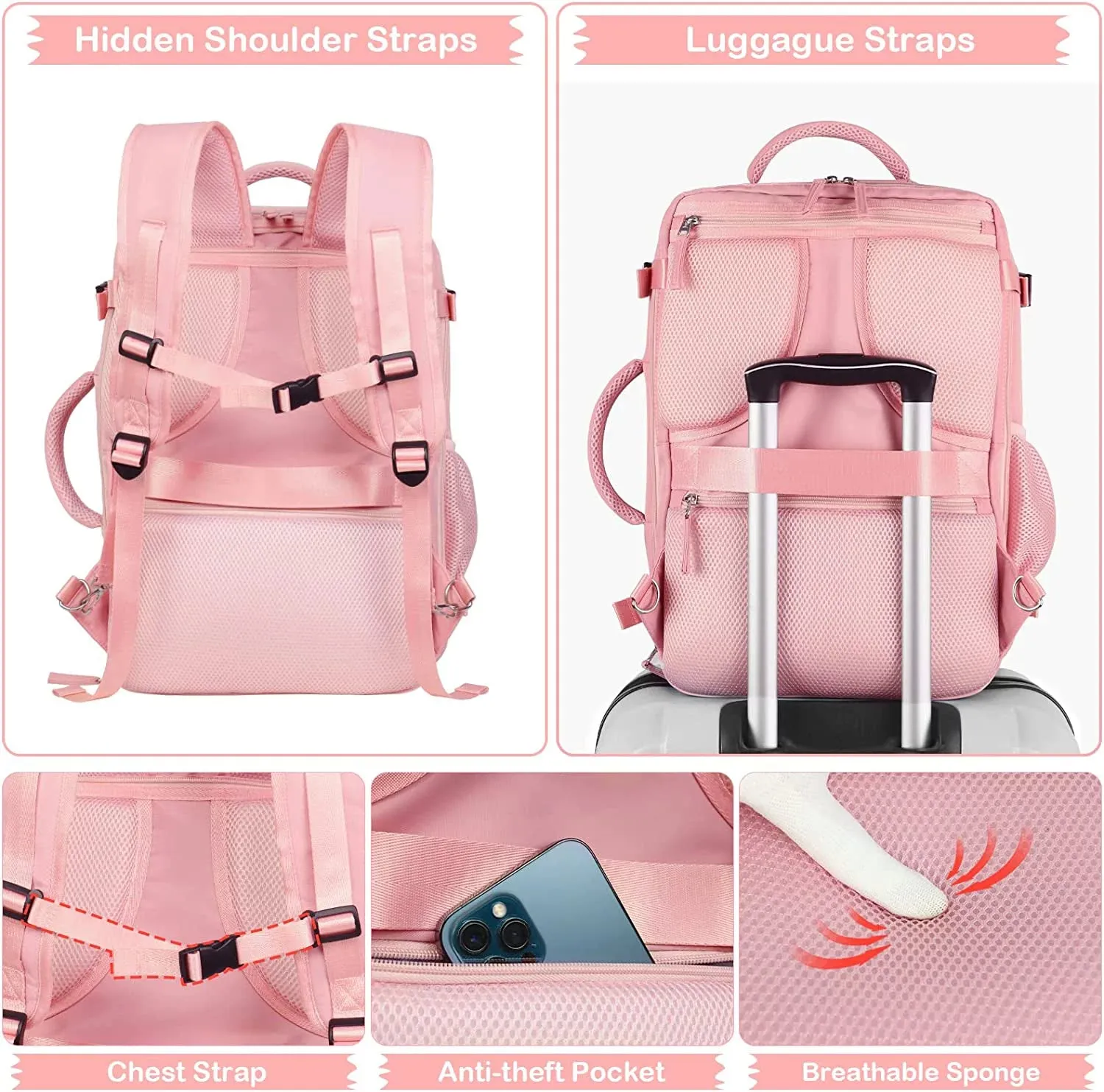 Inch Overnight delivery Women,Carry on Backpack,Hiking Backpack Cutting-edge Extra Backpack,17 Backpack,School Laptop Large Bag,Pink Travel for