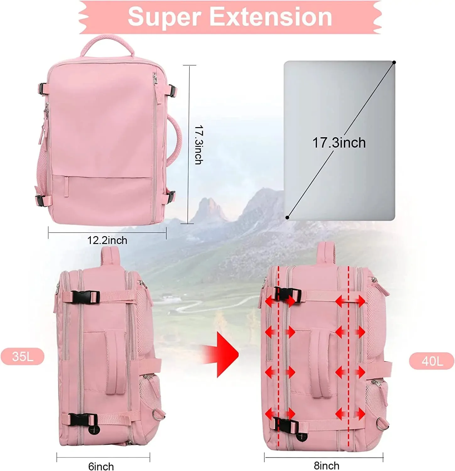 Inch Overnight delivery Women,Carry on Backpack,Hiking Backpack Cutting-edge Extra Backpack,17 Backpack,School Laptop Large Bag,Pink Travel for