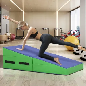Incline Gymnastics Folding Tumbling Mat - Home Gym 48''x24'' Non-slip PVC Surface Cheese Wedge for Kids & Adults Workout