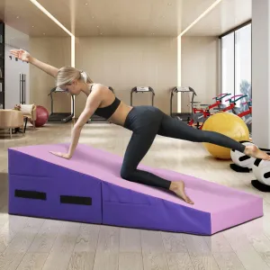Incline Gymnastics Folding Tumbling Mat - Home Gym 48''x24'' Non-slip PVC Surface Cheese Wedge for Kids & Adults Workout