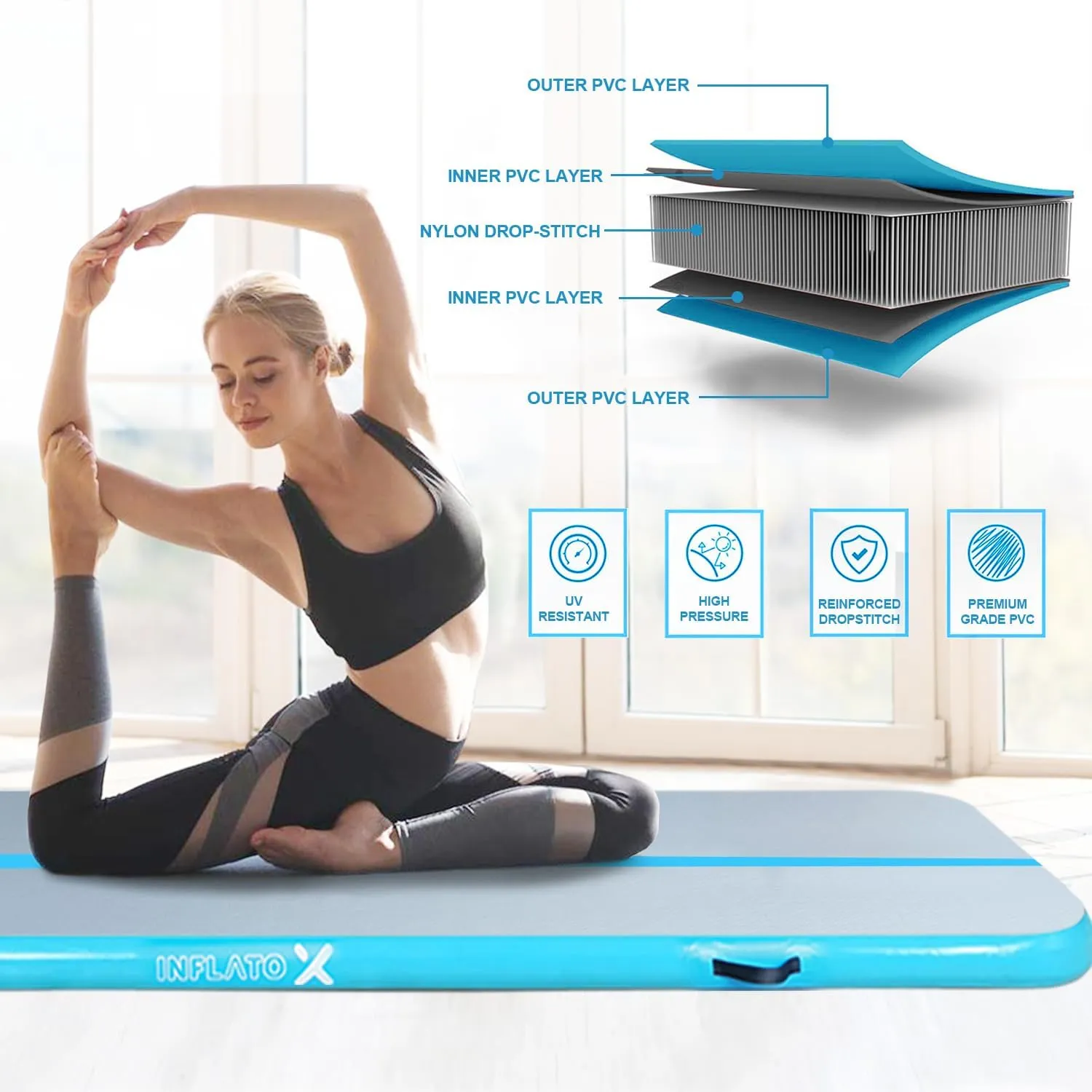 Inflatable Air Gymnastics Mat Training mat Thick tumbling mat with Electric Pump for Home/Gym/Outdoor