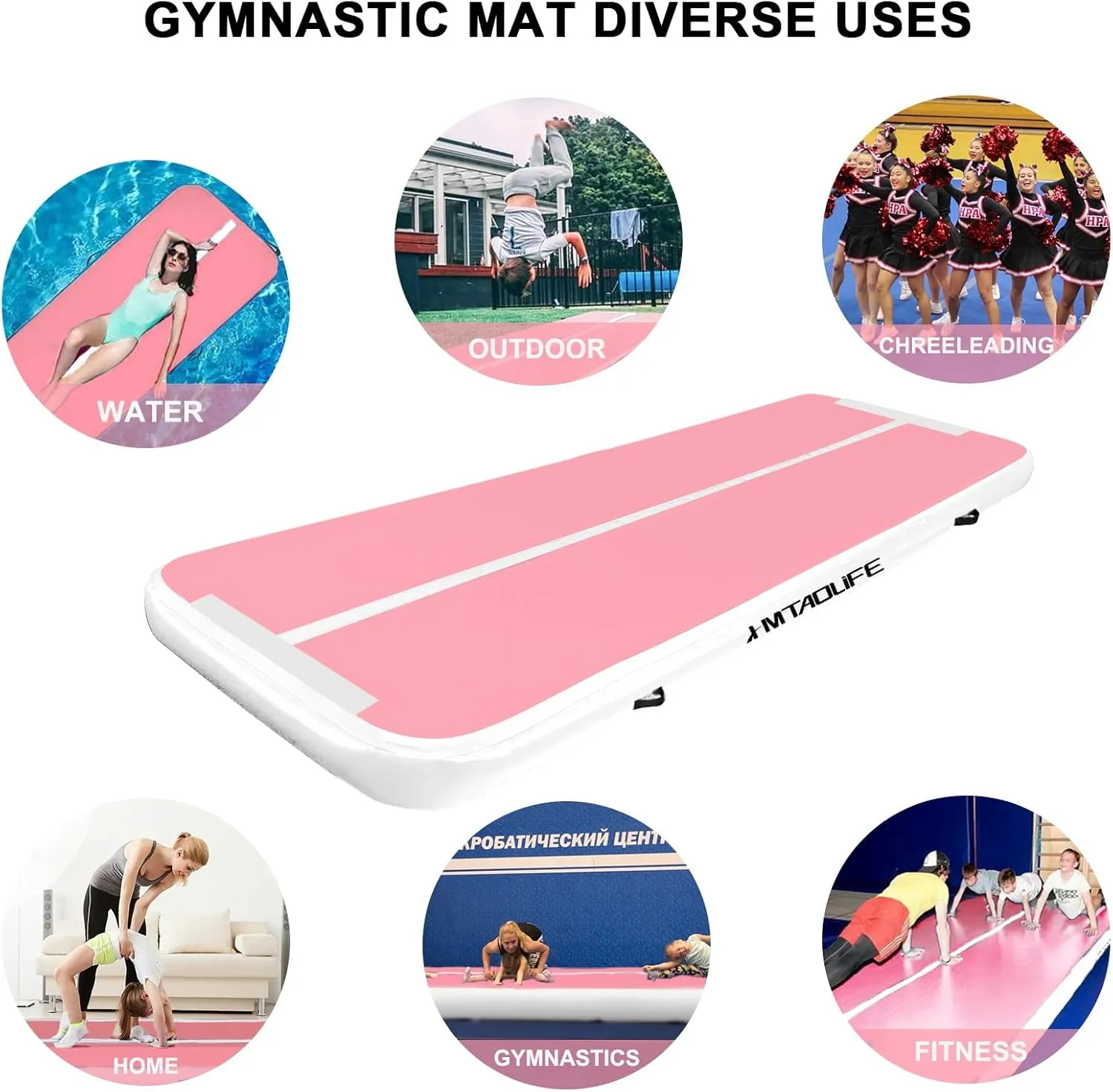Inflatable Air Gymnastics Mat Tumble Track, 6.6/10/13/16/20ft Tumbling Mat Air Tumbling Track, Air Training Mat with Air Pump for Home/Water Fun/Gym/Yoga/Training/Cheerleading