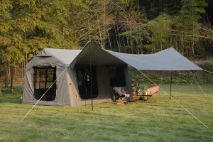 Inflatable Camping Tent 9.8 x 13ft with Canopy, Easy Setup, Waterproof, Windproof, for 7-8 People, Army Green