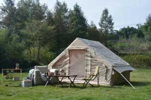 Inflatable Camping Tent Easy Setup for 4-6 Persons, Waterproof and Windproof with Stove Jack, Portable Outdoor Tent, Beige
