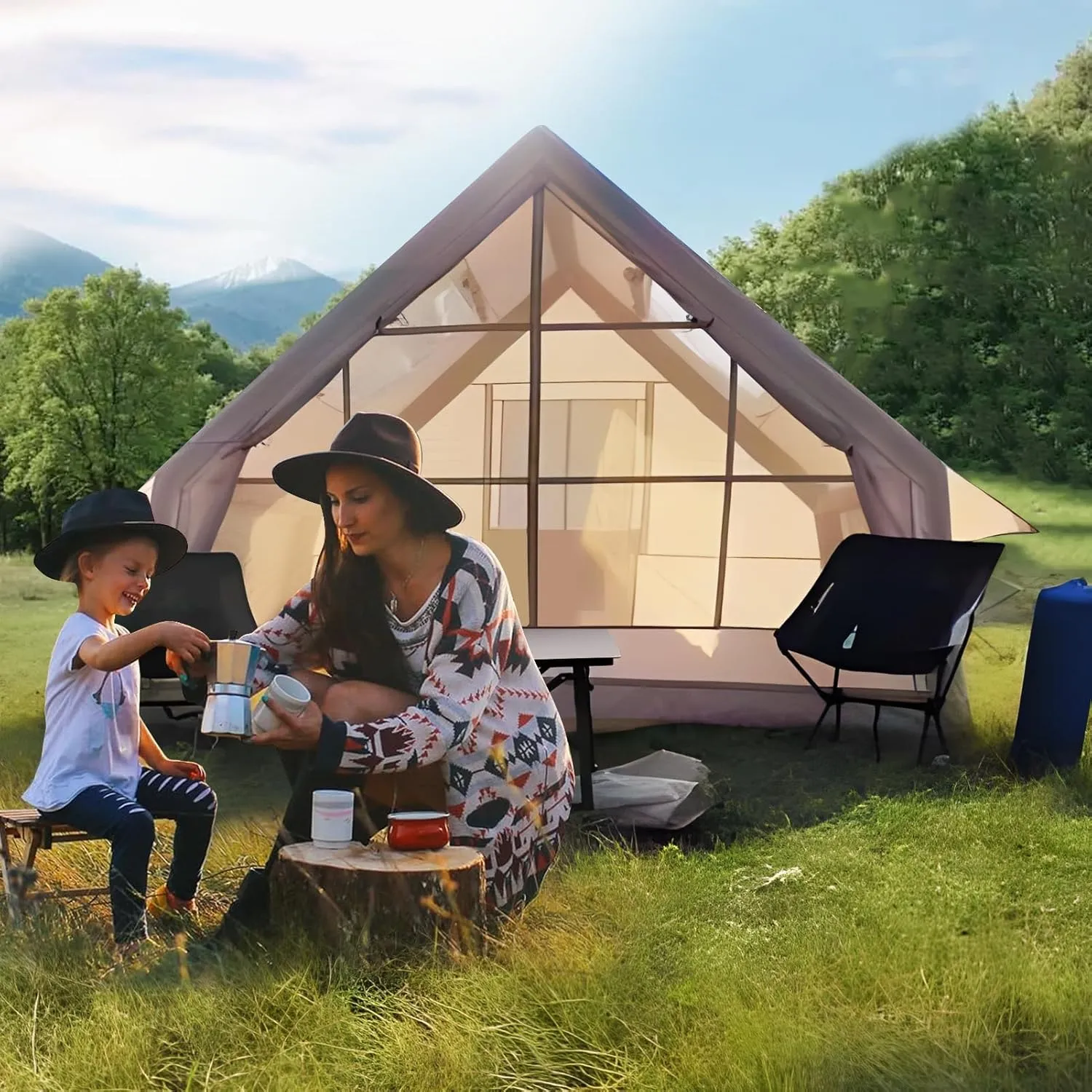 Inflatable Camping Tent for 1-6 People with Easy Setup & Waterproof Design, 4 Seasons Blow-up Air Tent with Windproof Construction, Family Glamping Tent House for Outdoor Adventures