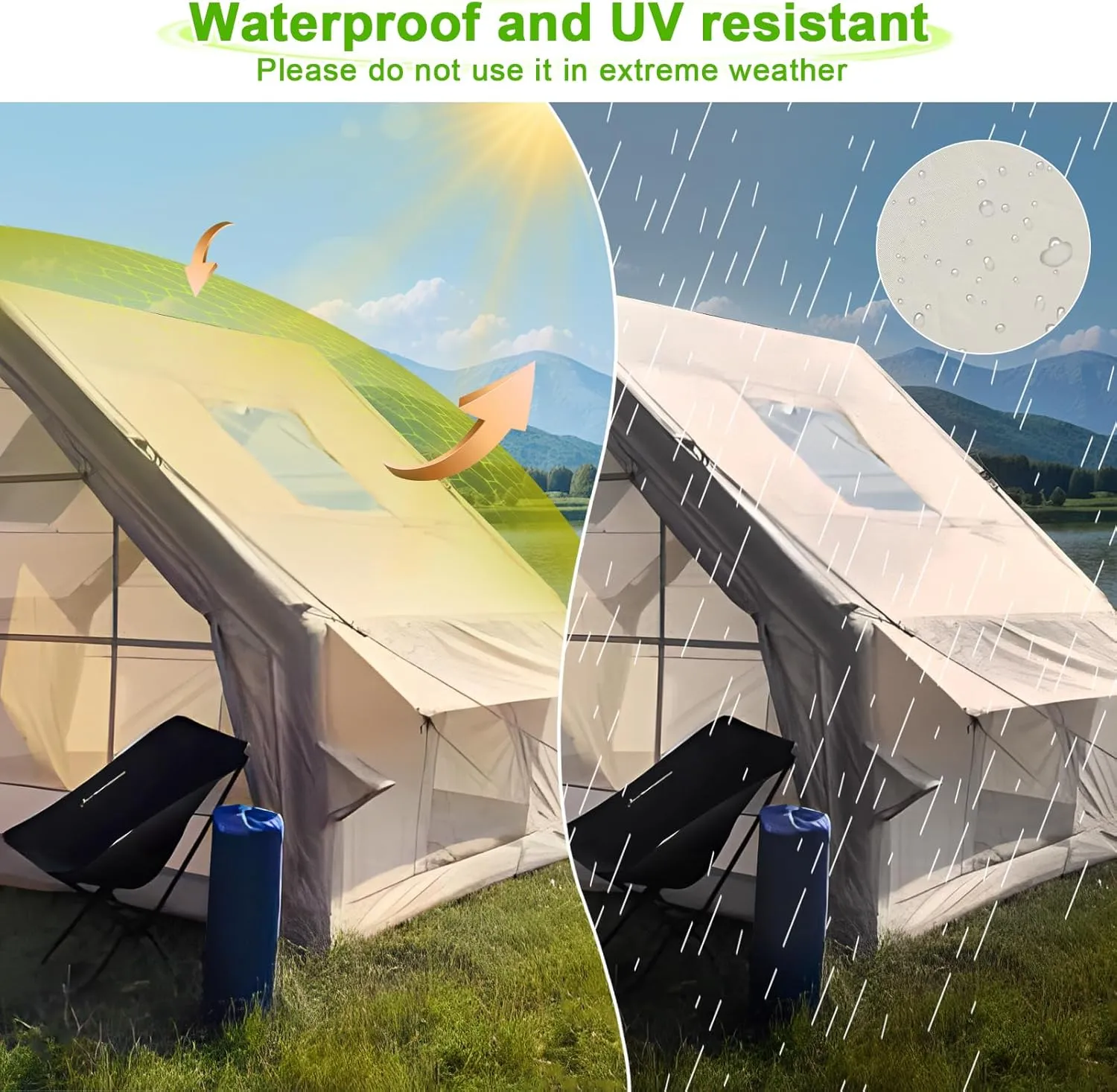 Inflatable Camping Tent for 1-6 People with Easy Setup & Waterproof Design, 4 Seasons Blow-up Air Tent with Windproof Construction, Family Glamping Tent House for Outdoor Adventures