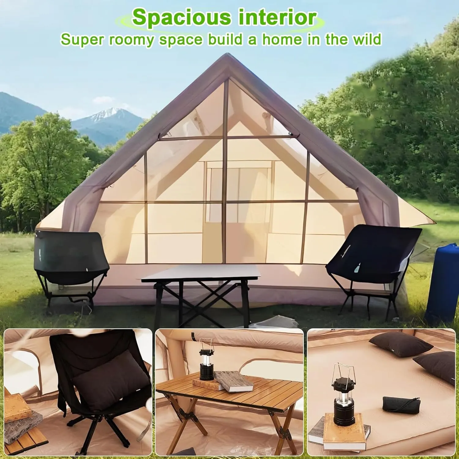 Inflatable Camping Tent for 1-6 People with Easy Setup & Waterproof Design, 4 Seasons Blow-up Air Tent with Windproof Construction, Family Glamping Tent House for Outdoor Adventures