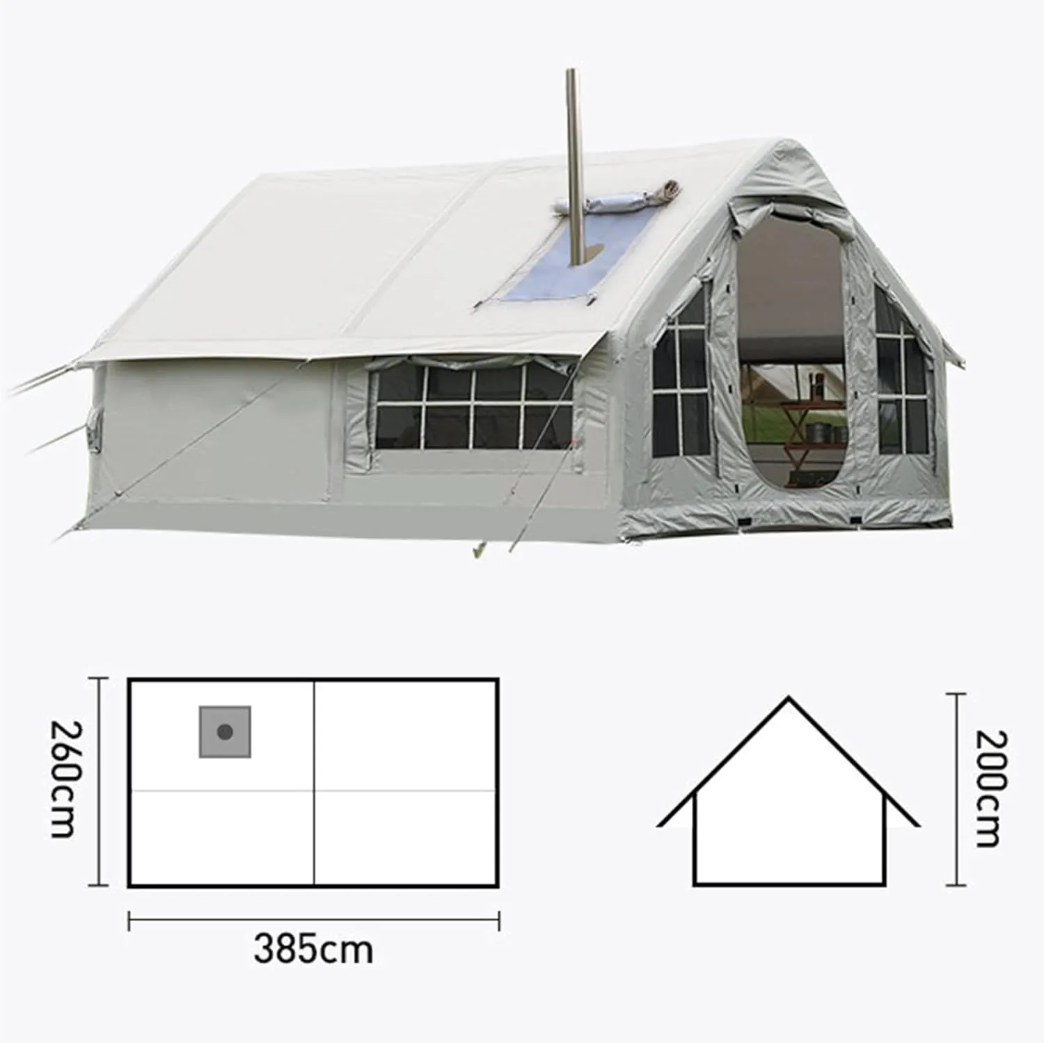 Inflatable Camping Tent,10㎡ Blow Up Tents 4-6-8 Man Large Family Air Tent with Stove Jack,Waterproof 4-Season Large Glamping Pump Up Tents,6 Mesh Screen Windows 1 Doors,Easy Setup