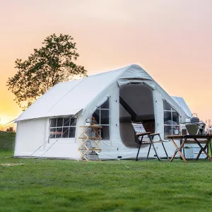 Inflatable Camping Tent,10㎡ Blow Up Tents 4-6-8 Man Large Family Air Tent with Stove Jack,Waterproof 4-Season Large Glamping Pump Up Tents,6 Mesh Screen Windows 1 Doors,Easy Setup