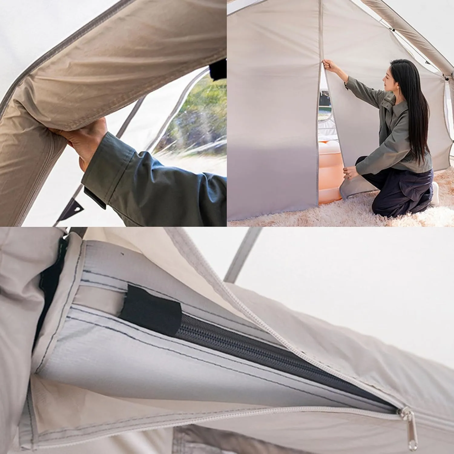 Inflatable Camping Tent,10㎡ Blow Up Tents 4-6-8 Man Large Family Air Tent with Stove Jack,Waterproof 4-Season Large Glamping Pump Up Tents,6 Mesh Screen Windows 1 Doors,Easy Setup