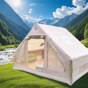 Inflatable Tent, Outdoor Easy Setup Inflatable Tents for Camping, Portable Blow Up Tent with Stove Jack, Cotton Canvas Material for Glamping, for 4 Season, 4/6/8 Person Use