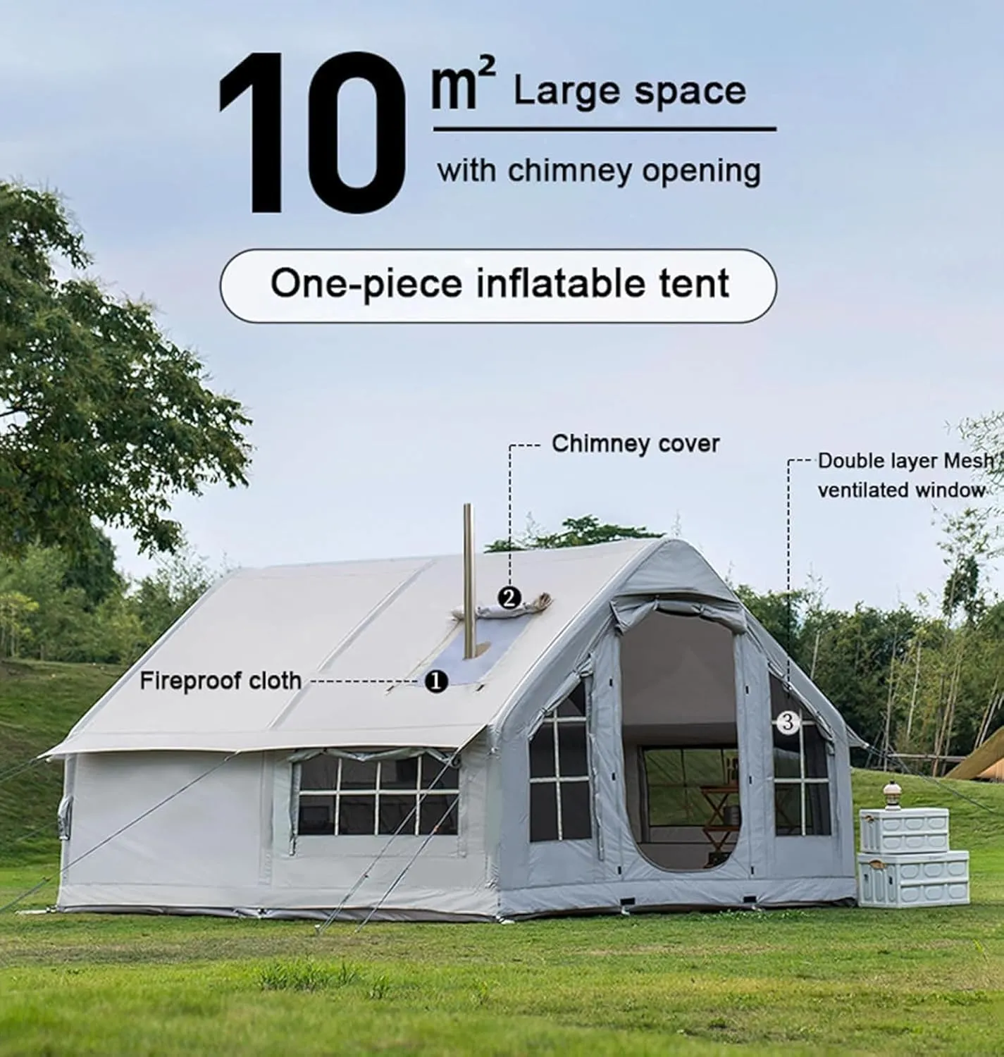 Inflatable Tent with Air Pump, 6-8 Person Family Cabin Tents with Stove Jack, 4 Season Luxury Inflatable Camping House Tent, Easy Setup, Large Blow Up Tents for Outdoor