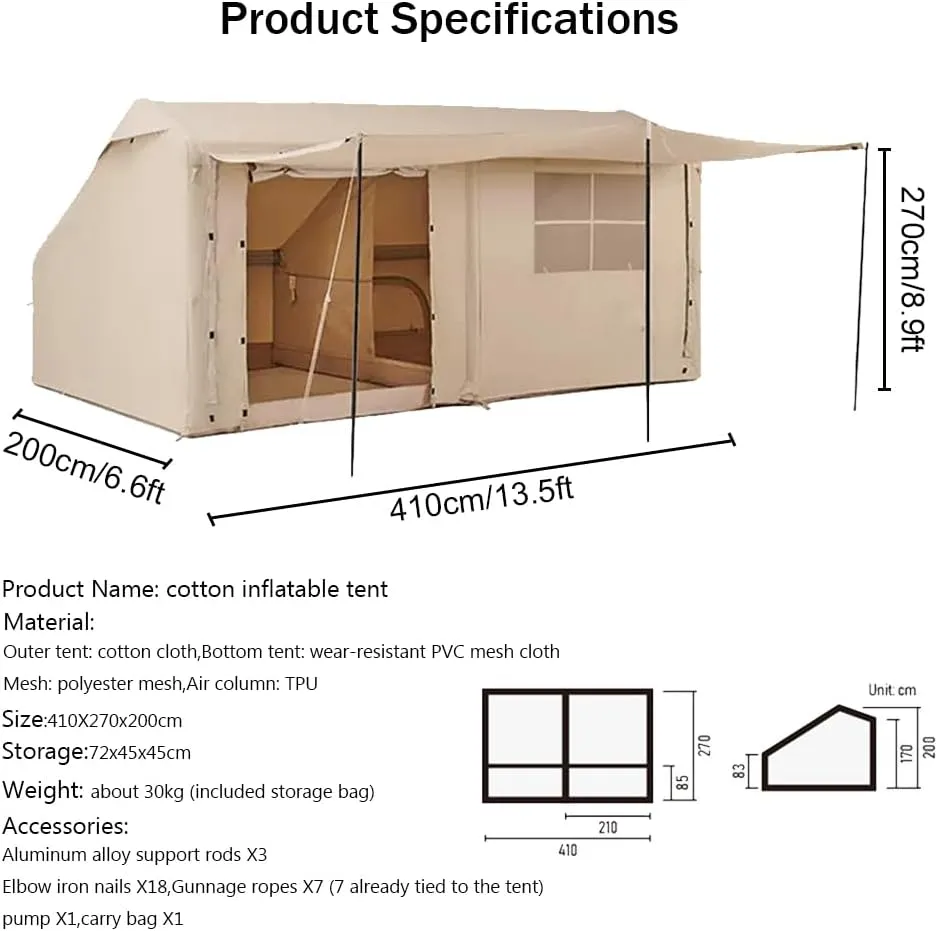 Inflatable Tent with Pump,Family Tent for 4-6 Persons with Stove Jack Hole,4 Season 3000mm Waterproof Windproof Large Air Tent Pop-Up Tents,Quick to Set up