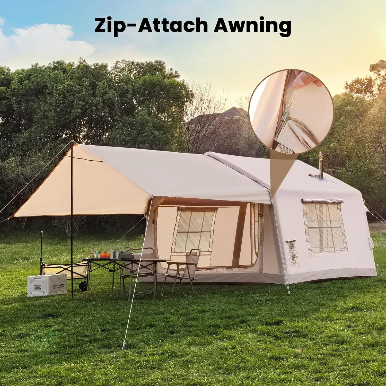 Inflatable Tents for Camping, Blow Up Tent with Hand Pump, Easy Setup Inflatable Hot Tent with Stove Jack, Waterproof Oxford Air Glamping Tents for Camping Adult 4-6 Person