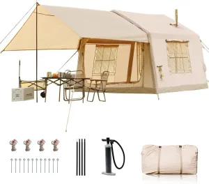 Inflatable Tents for Camping, Blow Up Tent with Hand Pump, Easy Setup Inflatable Hot Tent with Stove Jack, Waterproof Oxford Air Glamping Tents for Camping Adult 4-6 Person