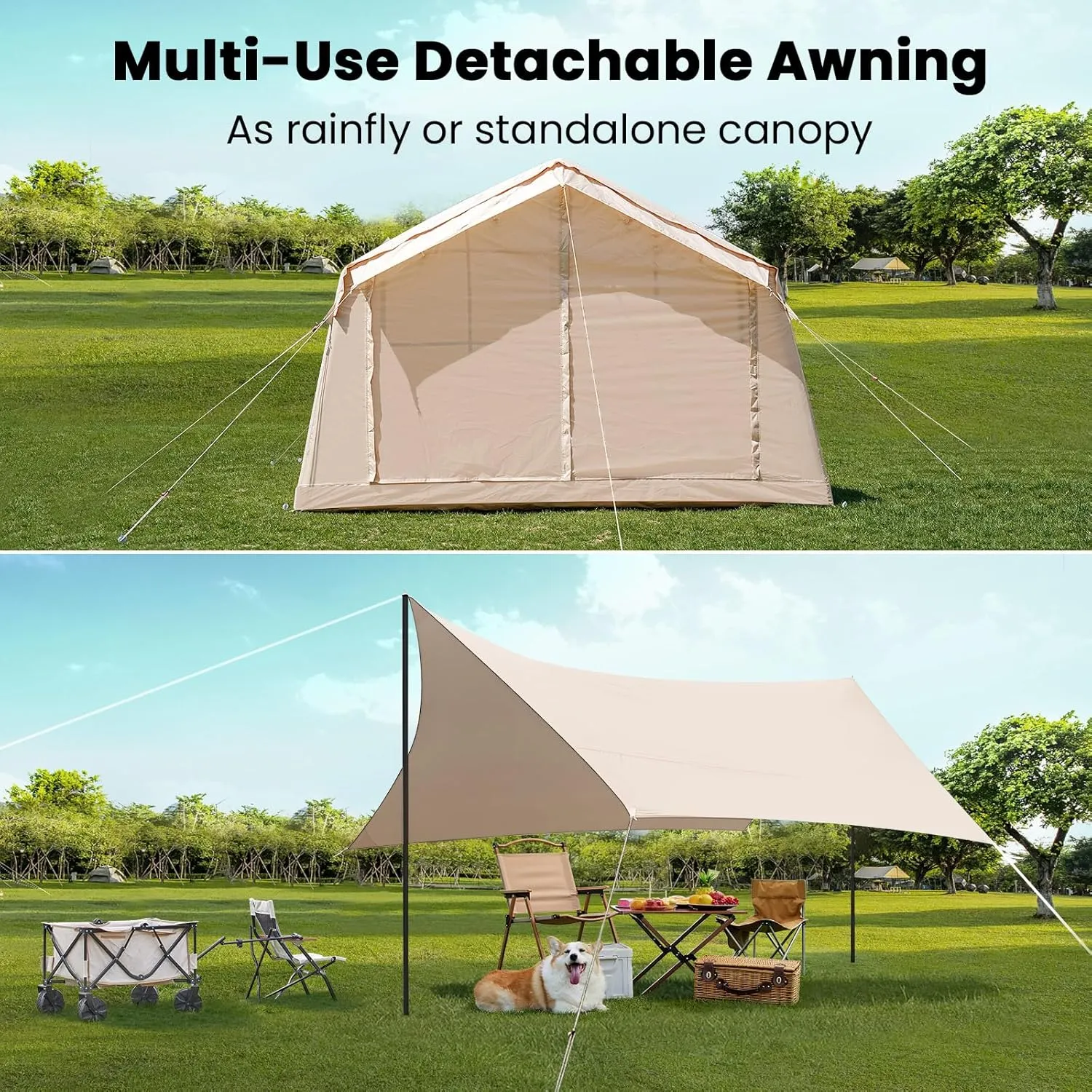 Inflatable Tents for Camping, Blow Up Tent with Hand Pump, Easy Setup Inflatable Hot Tent with Stove Jack, Waterproof Oxford Air Glamping Tents for Camping Adult 4-6 Person