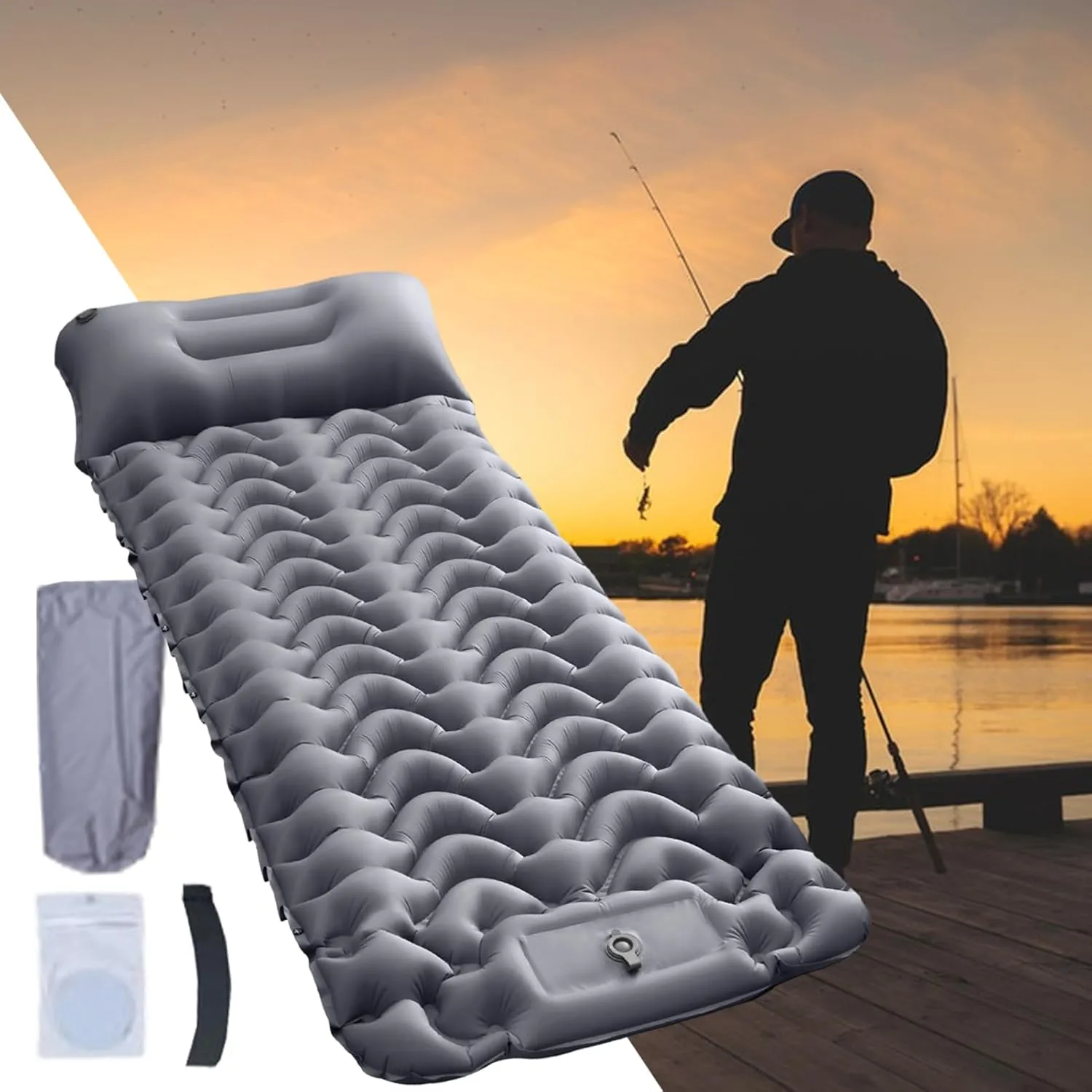 ing Mattress,Inflatable Mattress ing Mat with Pillow - Foldable Portable Sleep Mat with Built-in Foot Pump Compact Gear for Travel Fishing Hiking