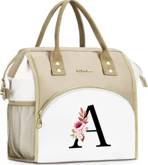 Initial Lunch Bag Women, Cooler Insulated Lunch Bag, Large Adult Leakproof Lunch Box for Picnic Work, Personalized Tote Bag, Birthday Gifts/Mother's Day Gifts, Letter A.