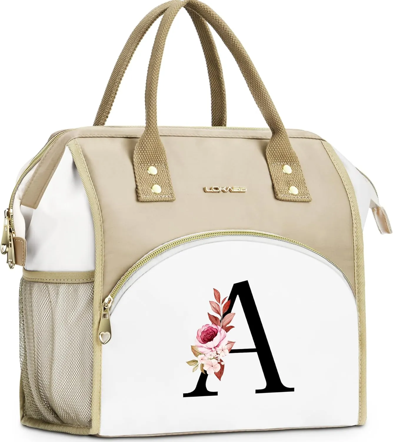 Initial Lunch Bag Women, Cooler Insulated Lunch Bag, Large Adult Leakproof Lunch Box for Picnic Work, Personalized Tote Bag, Birthday Gifts/Mother's Day Gifts, Letter A.