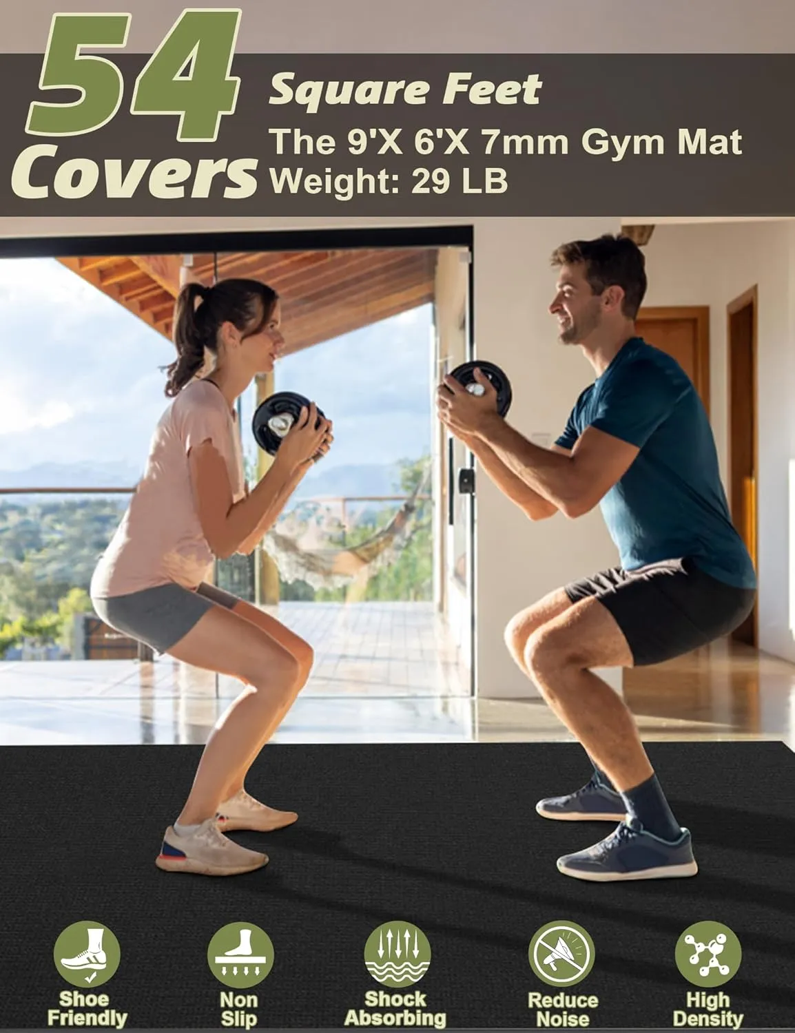 innhom Large Exercise Mat 7'x5'/8'x6'/9'x6'/10'x6' Workout Mat Gym Flooring for Home Gym Mats Exercise Mats for Home Workout Thick Floor Mat for Fitness