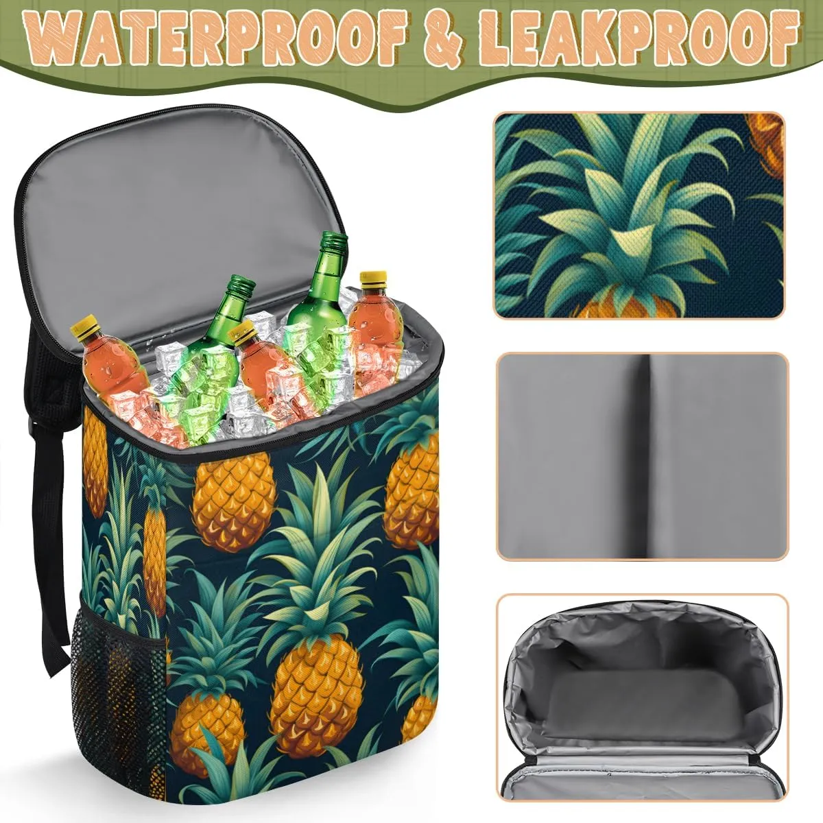Insulated Cooler Backpack Pink Lemon Flower Ice Chest Backpack Lightweight Cooler Bag Waterproof