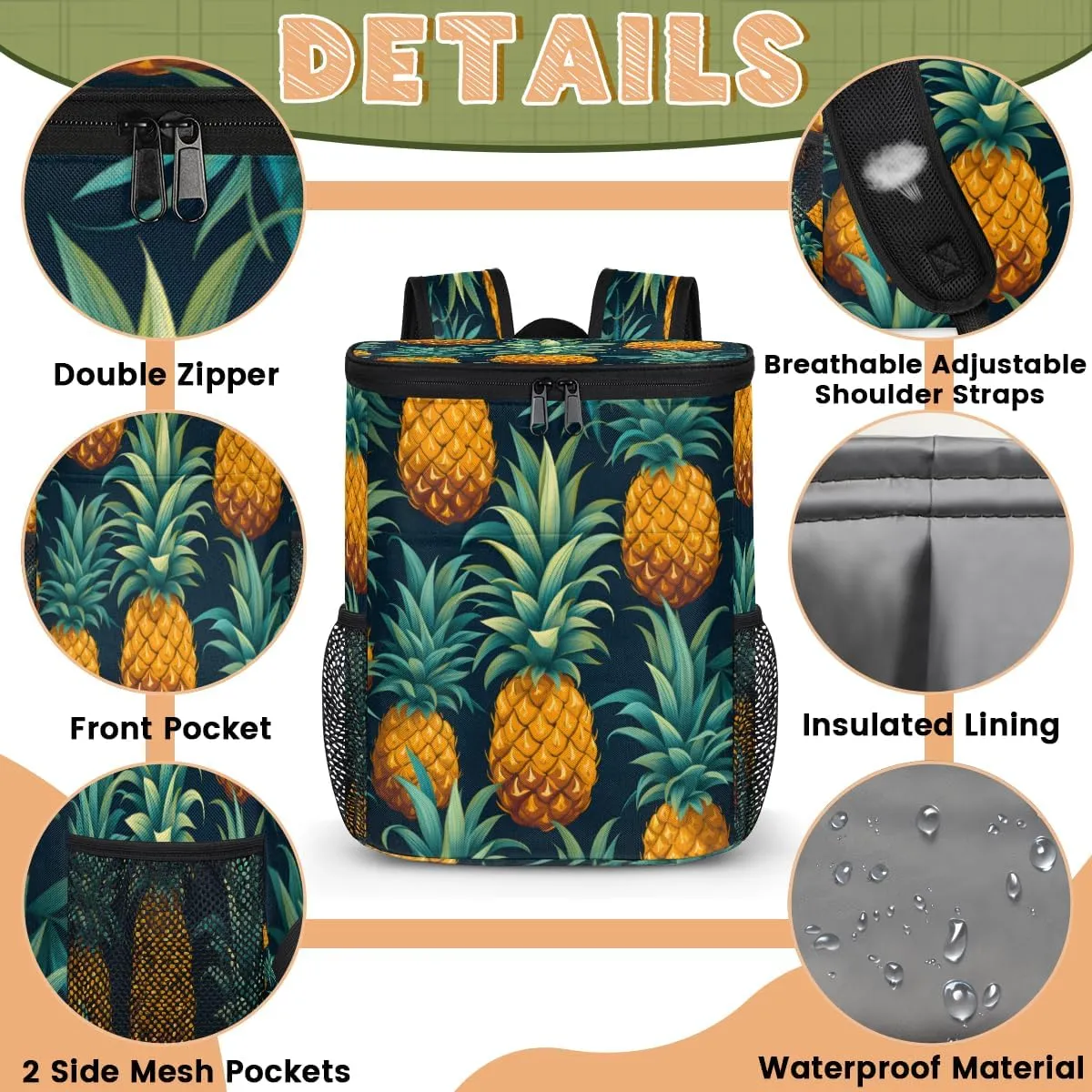 Insulated Cooler Backpack Pink Lemon Flower Ice Chest Backpack Lightweight Cooler Bag Waterproof