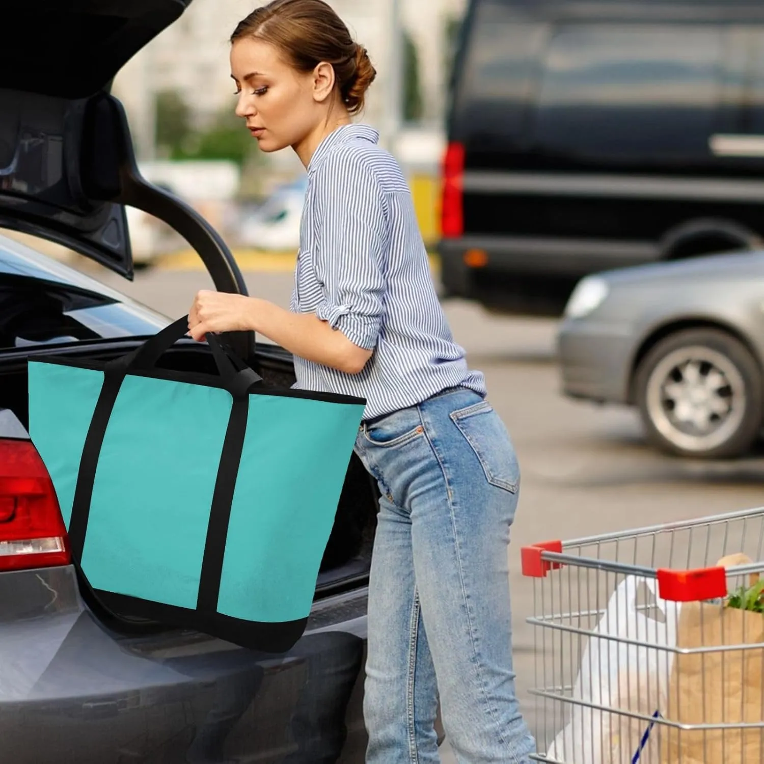 Insulated Cooler Bag with Zipper Hot or Cold Carrier Portable Travel Insulated Bag for Shopping Food Travel Beach Camping