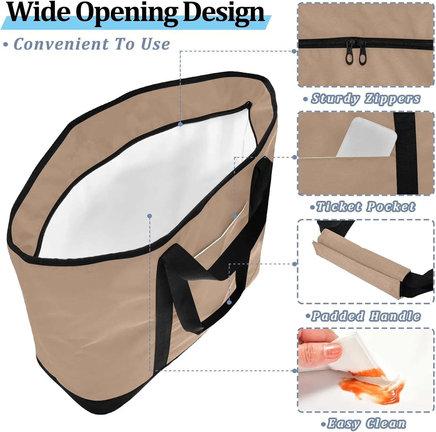 Insulated Cooler Bag with Zipper Hot or Cold Carrier Portable Travel Insulated Bag for Shopping Food Travel Beach Camping
