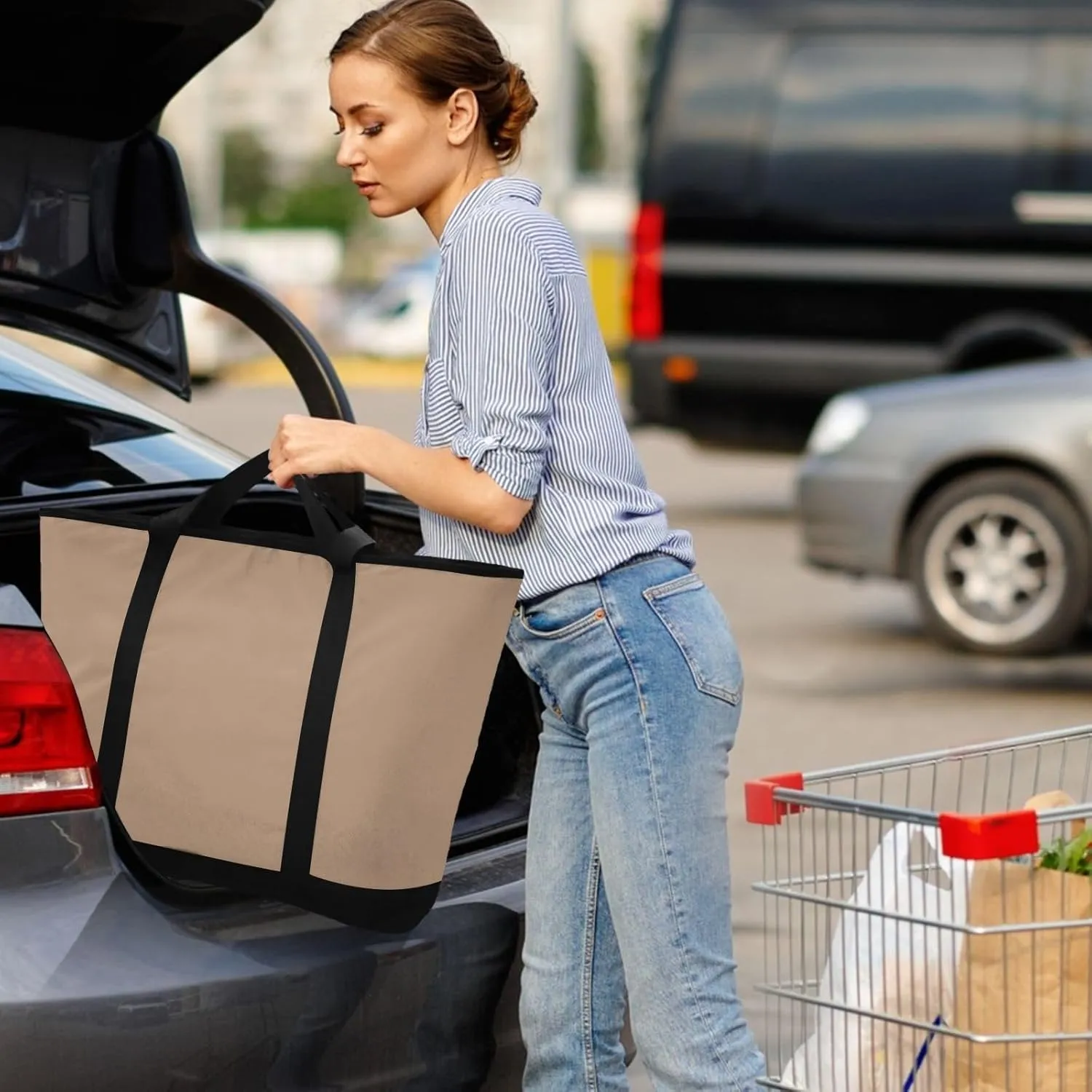 Insulated Cooler Bag with Zipper Hot or Cold Carrier Portable Travel Insulated Bag for Shopping Food Travel Beach Camping
