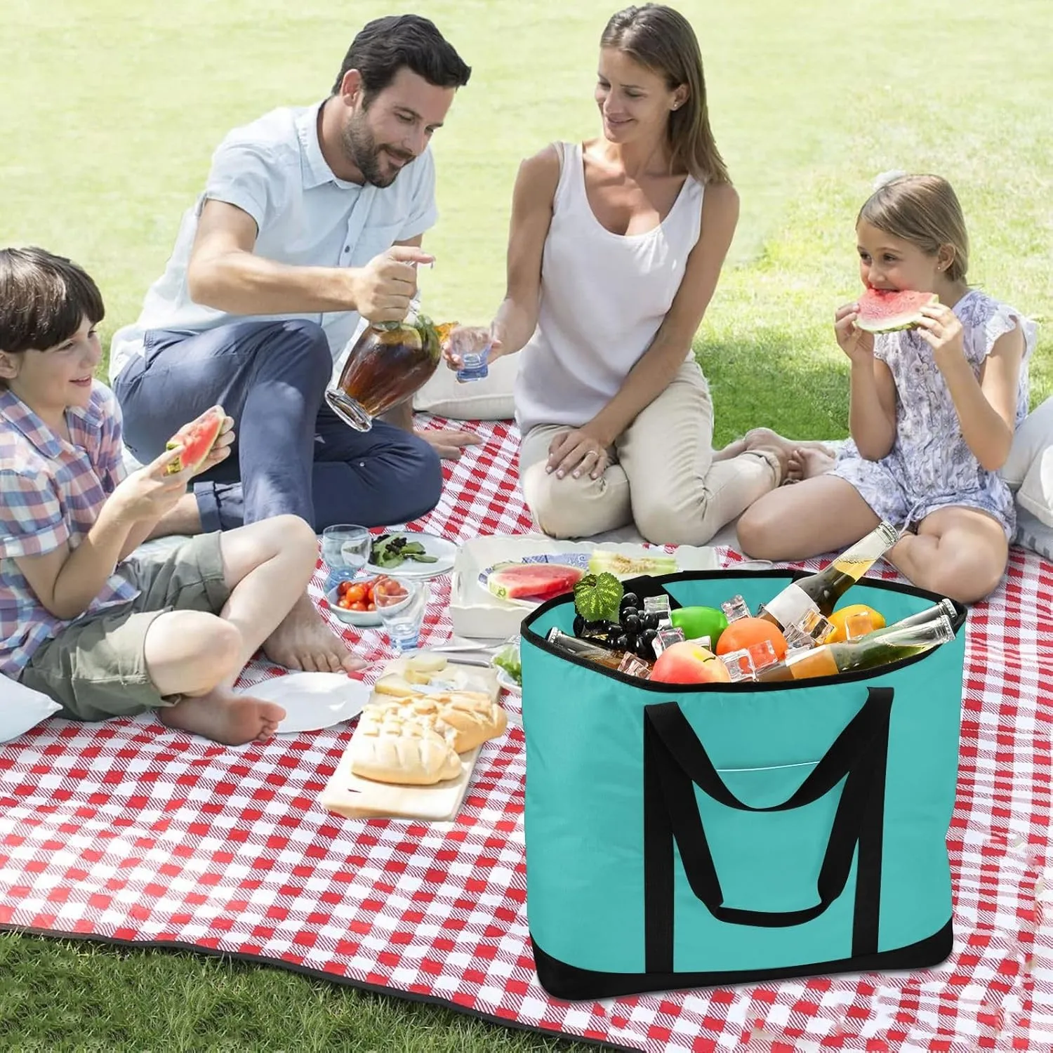 Insulated Cooler Bag with Zipper Hot or Cold Carrier Portable Travel Insulated Bag for Shopping Food Travel Beach Camping