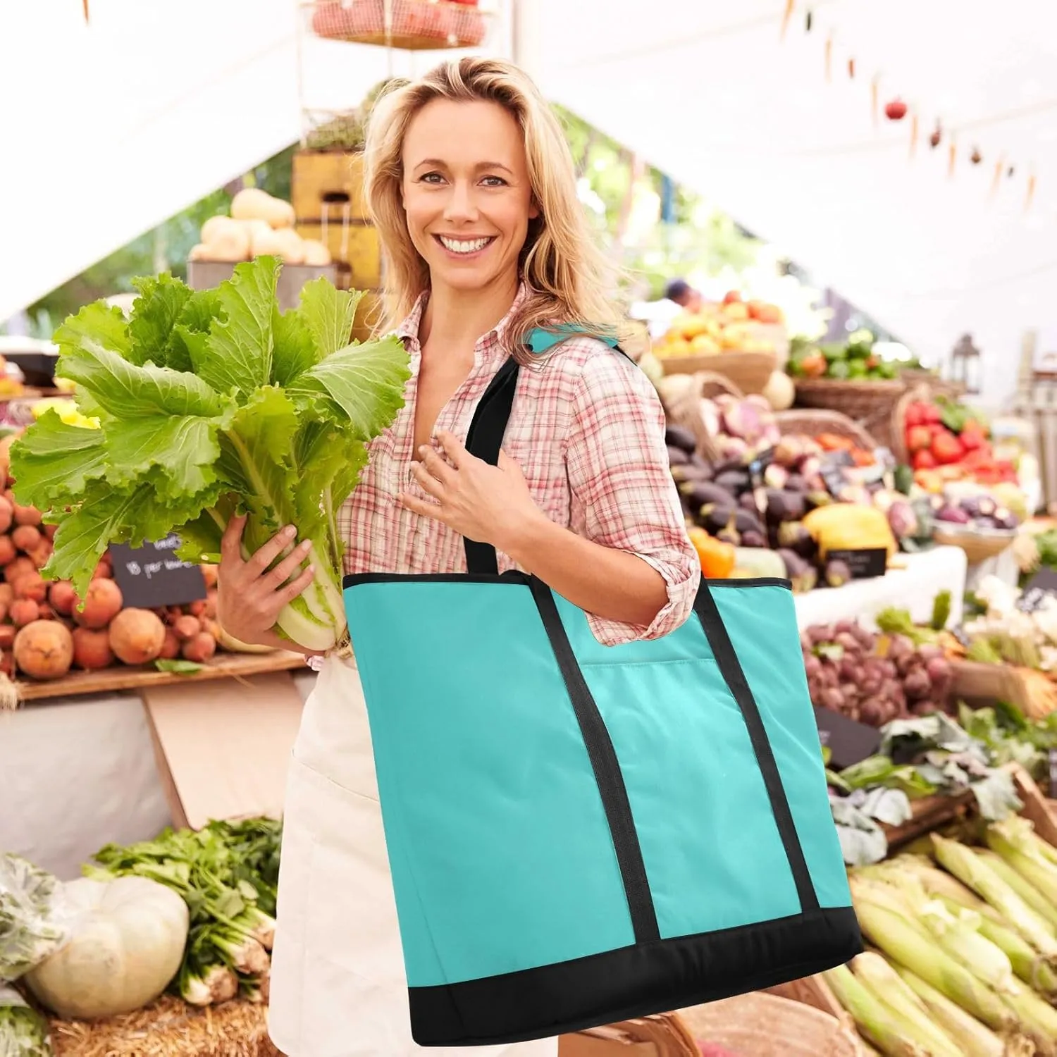 Insulated Cooler Bag with Zipper Hot or Cold Carrier Portable Travel Insulated Bag for Shopping Food Travel Beach Camping