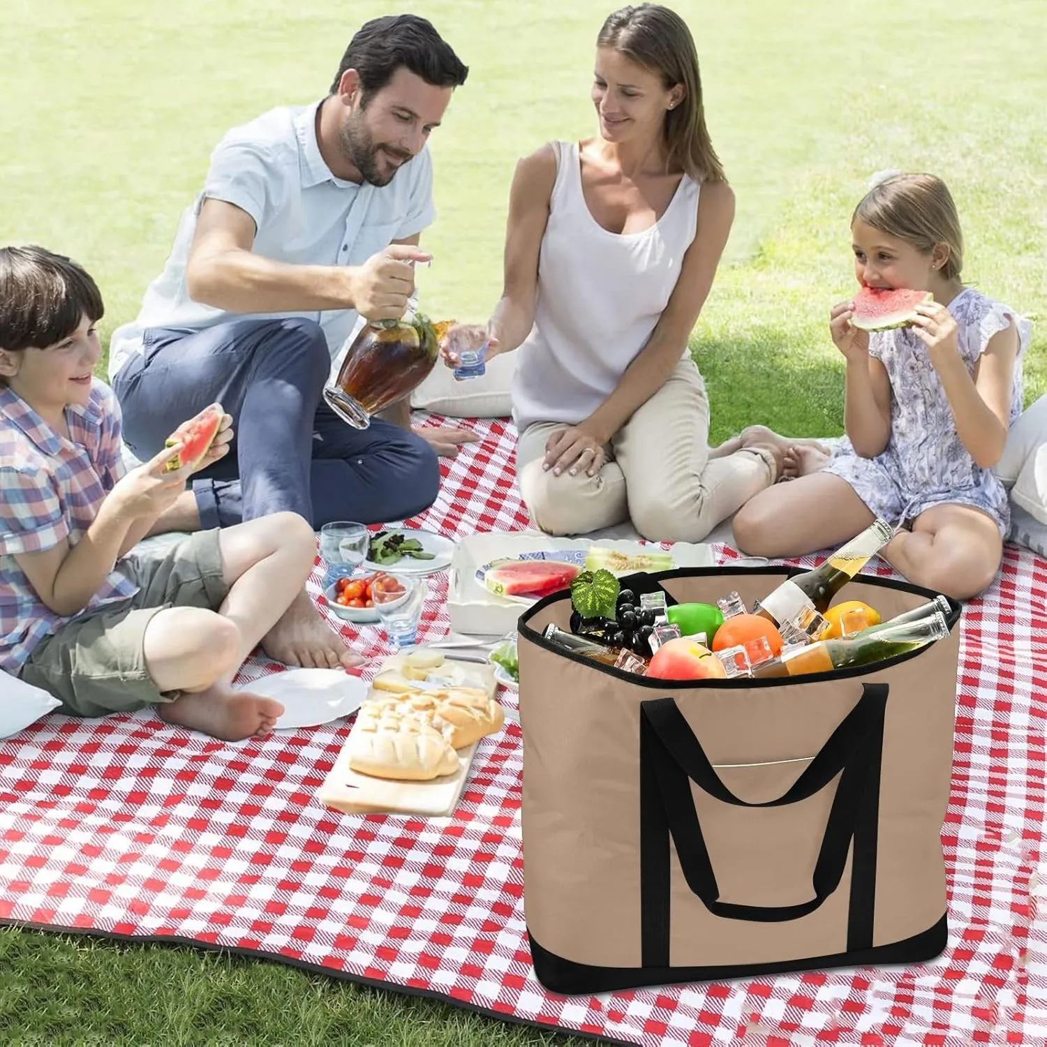 Insulated Cooler Bag with Zipper Hot or Cold Carrier Portable Travel Insulated Bag for Shopping Food Travel Beach Camping