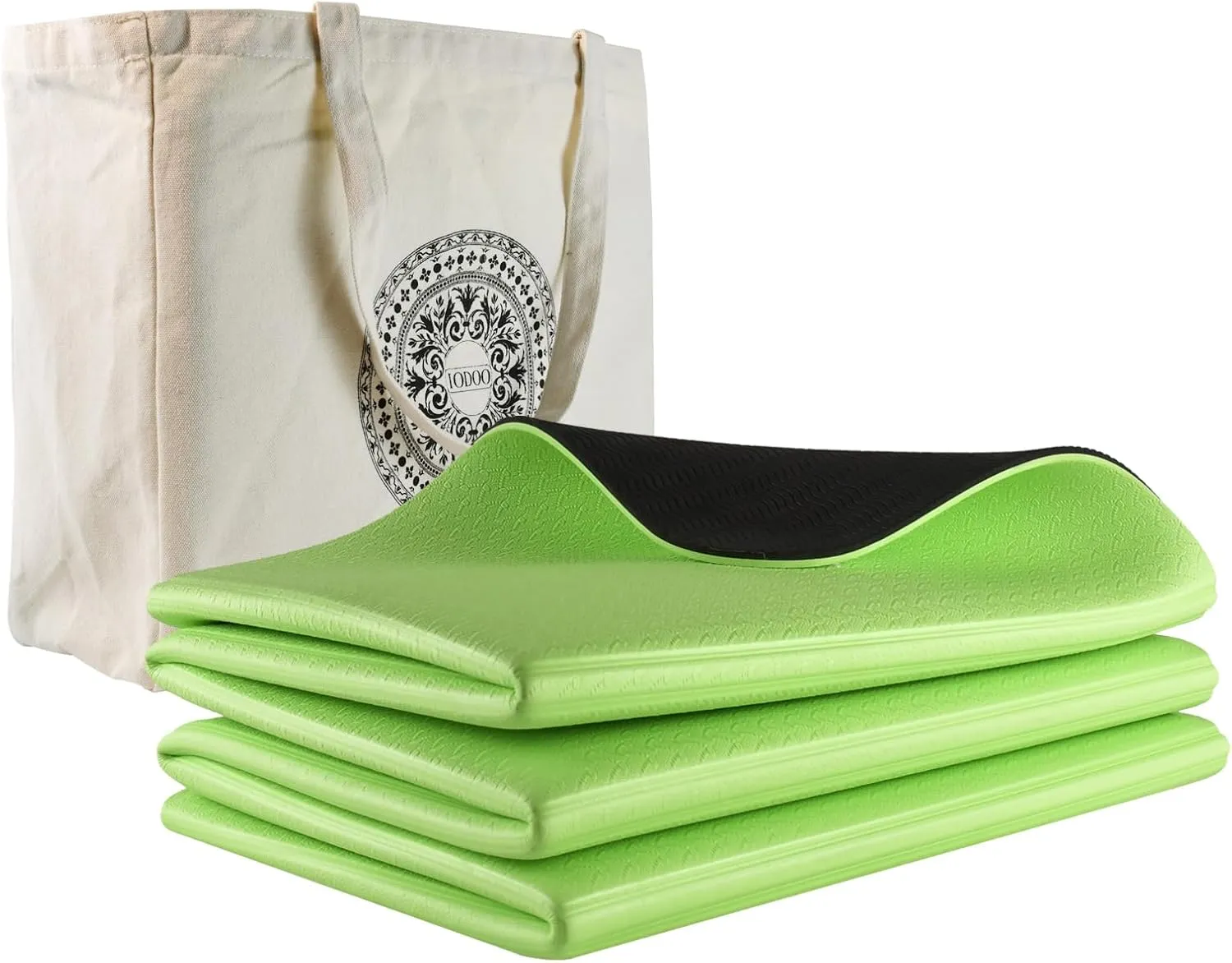 iodoo Foldable Yoga Mat 72" L x 32" W x 0.32 Inch Extra Thicked and Wided with Canvas Bag, Folding Yoga Mat for Travel with Canvas Carrying Bag, Non-Slip TPE Exercise Pilates Mat