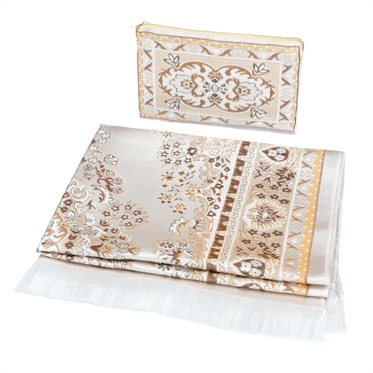 Islamic Prayer Rug Mat - Thick Padded Sajadah for Men Women with Prayer Beads and Bag - Ideal for Eid, Travel, and Ramadan - Soft and Luxurious, Yellow