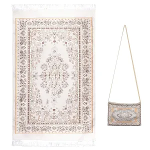 Islamic Prayer Rug Mat - Thick Padded Sajadah for Men Women with Prayer Beads and Bag - Ideal for Eid, Travel, and Ramadan - Soft and Luxurious, Yellow