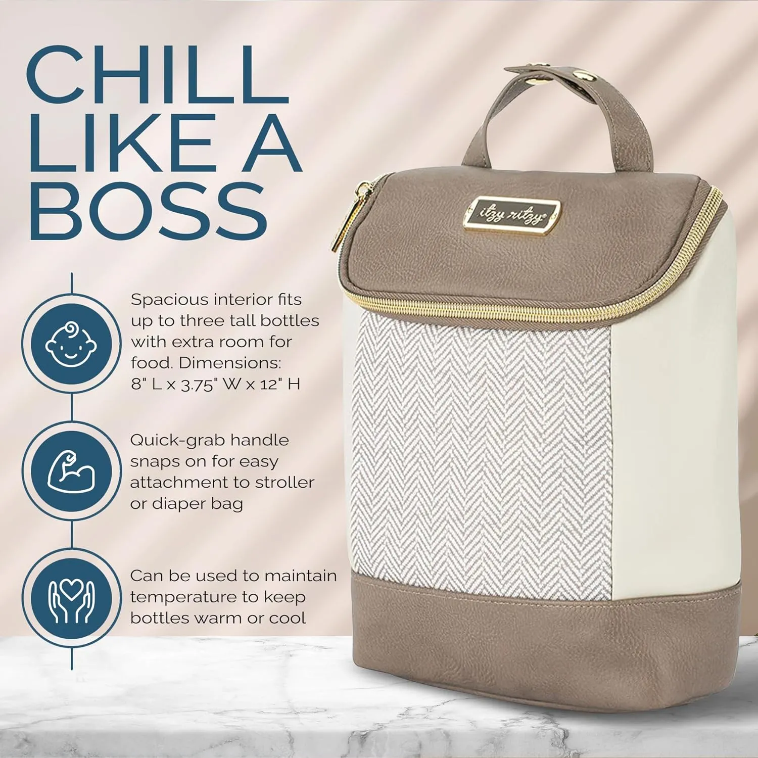 Itzy Ritzy Insulated Bottle Bag – Keeps Bottles Warm or Cool - Holds 3 Bottles & Features Interior Pocket for Ice Pack (Not Included), Vanilla Latte