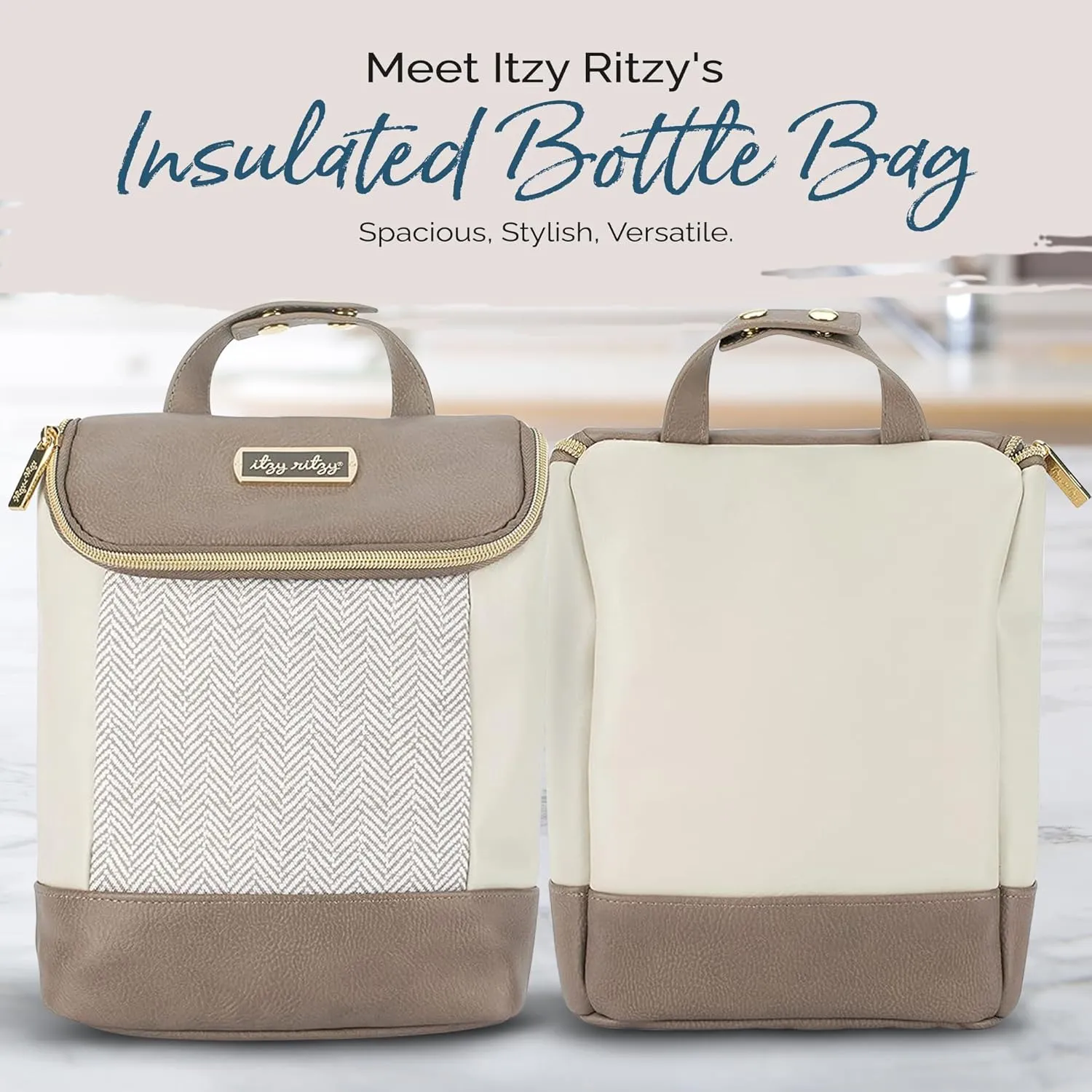 Itzy Ritzy Insulated Bottle Bag – Keeps Bottles Warm or Cool - Holds 3 Bottles & Features Interior Pocket for Ice Pack (Not Included), Vanilla Latte