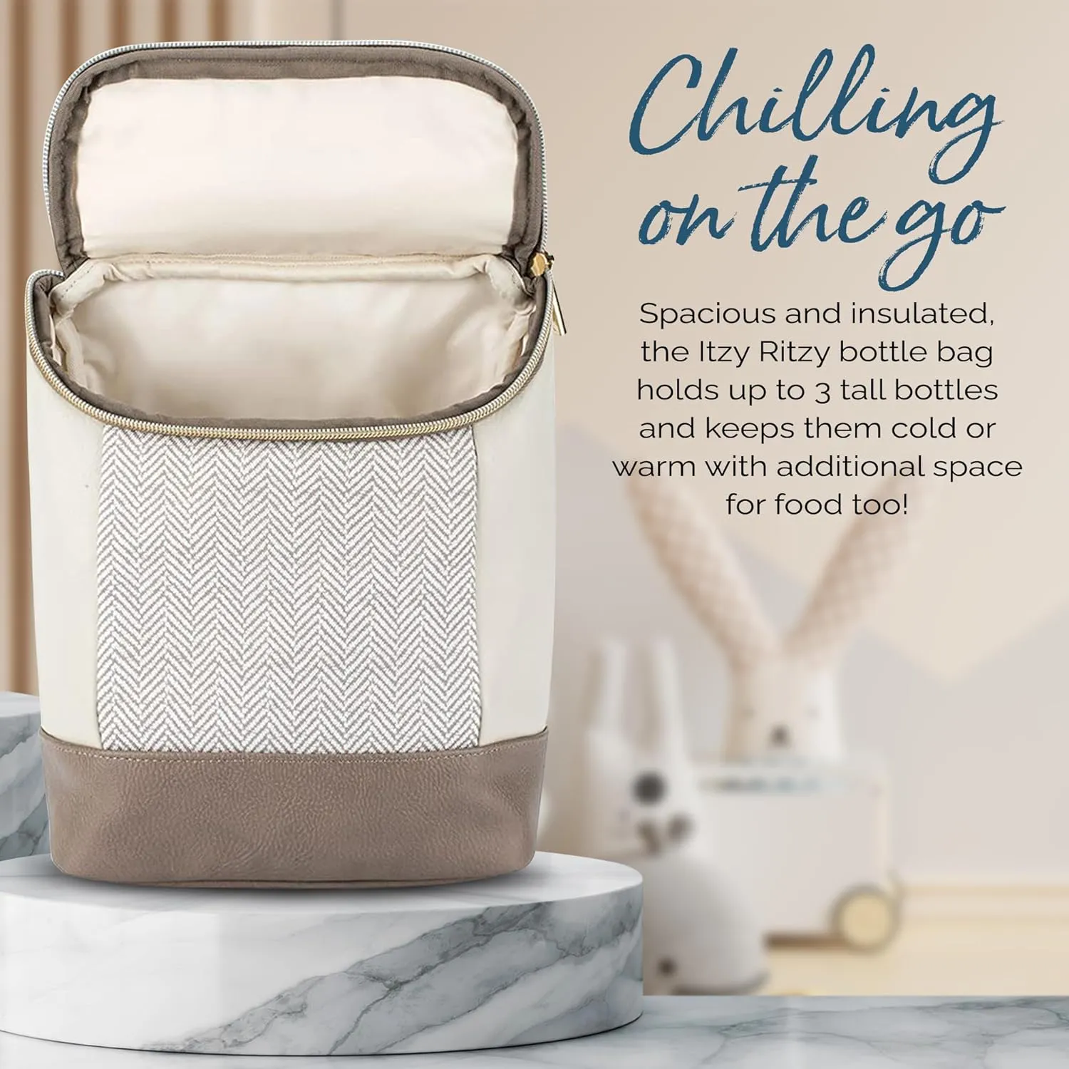 Itzy Ritzy Insulated Bottle Bag – Keeps Bottles Warm or Cool - Holds 3 Bottles & Features Interior Pocket for Ice Pack (Not Included), Vanilla Latte