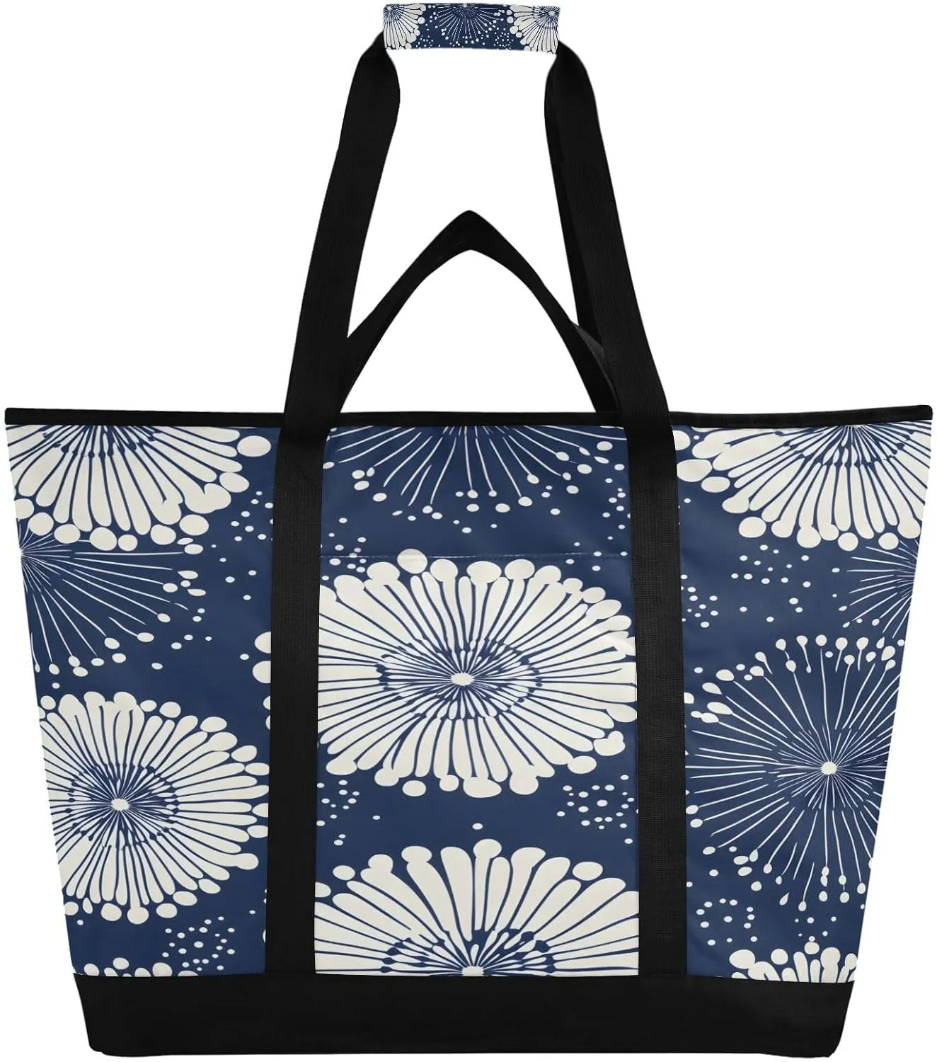 Japanese Fireworks Reusable Insulated Lunchbox Cooler Bag, Leakproof Kitchen Grocery Bag Collapsible Portable Cooler Tote Bag for Picnic, Camping, Office, Travel