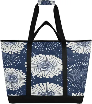 Japanese Fireworks Reusable Insulated Lunchbox Cooler Bag, Leakproof Kitchen Grocery Bag Collapsible Portable Cooler Tote Bag for Picnic, Camping, Office, Travel