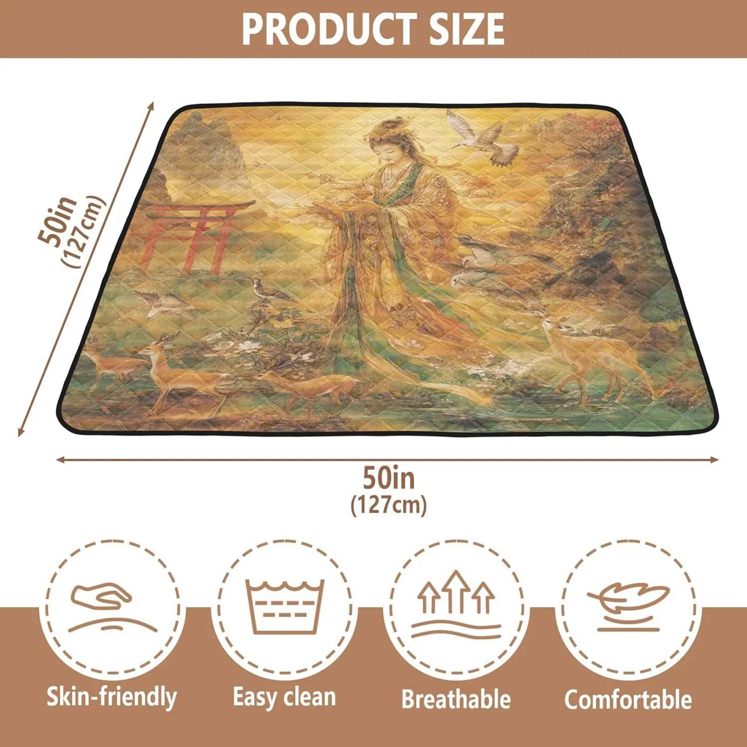Japanese Style Soft Foam Baby Activity Play Mat for Floor Cozy Breathable Padded Play Mat for Baby Kids Toddlers Infants, 50'' x 50''