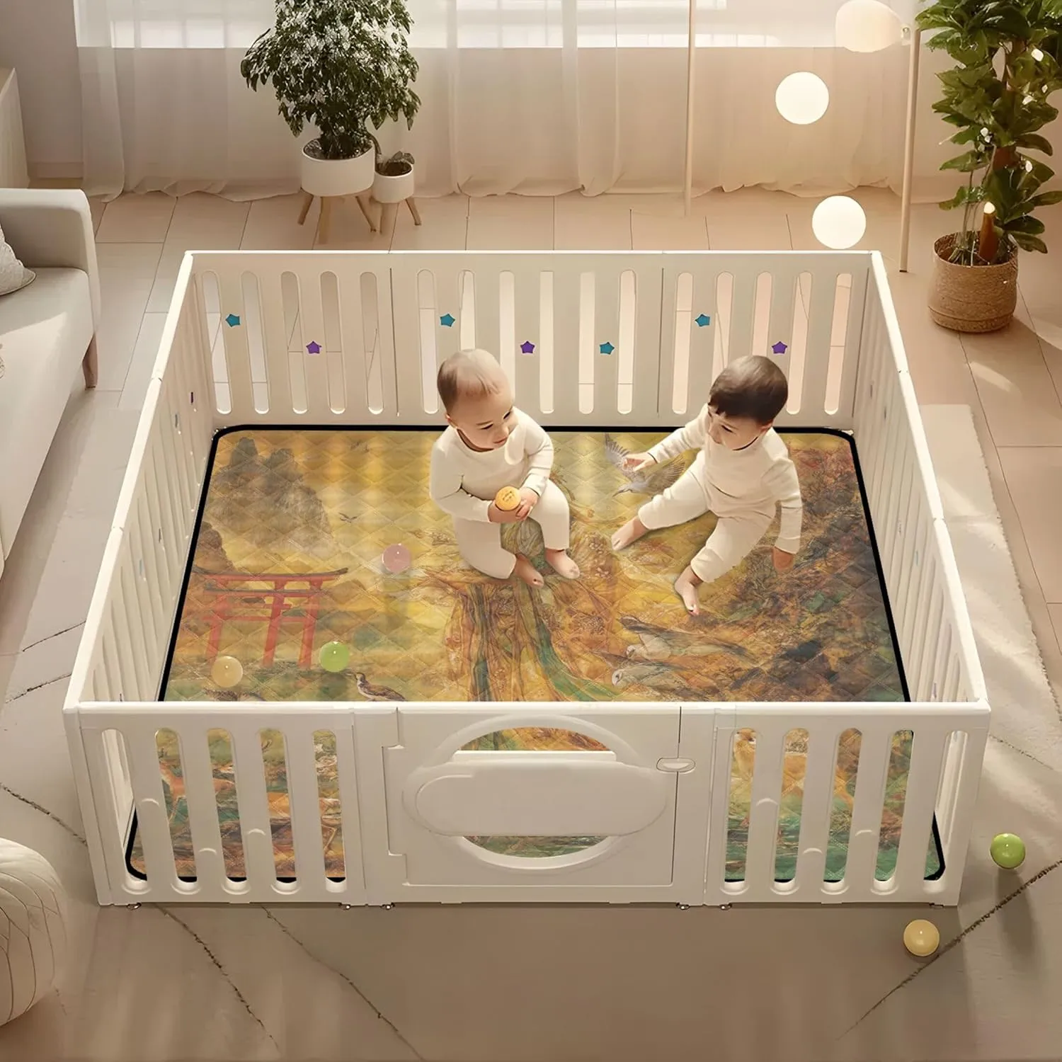 Japanese Style Soft Foam Baby Activity Play Mat for Floor Cozy Breathable Padded Play Mat for Baby Kids Toddlers Infants, 50'' x 50''
